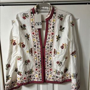 Zara women embroidered 100% cotton women jacket size small